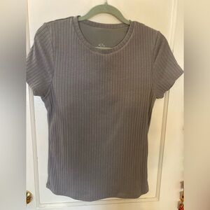 Klassy Network Grey Short Sleeve Ribbed Tshirt, Womens XL, built in bra